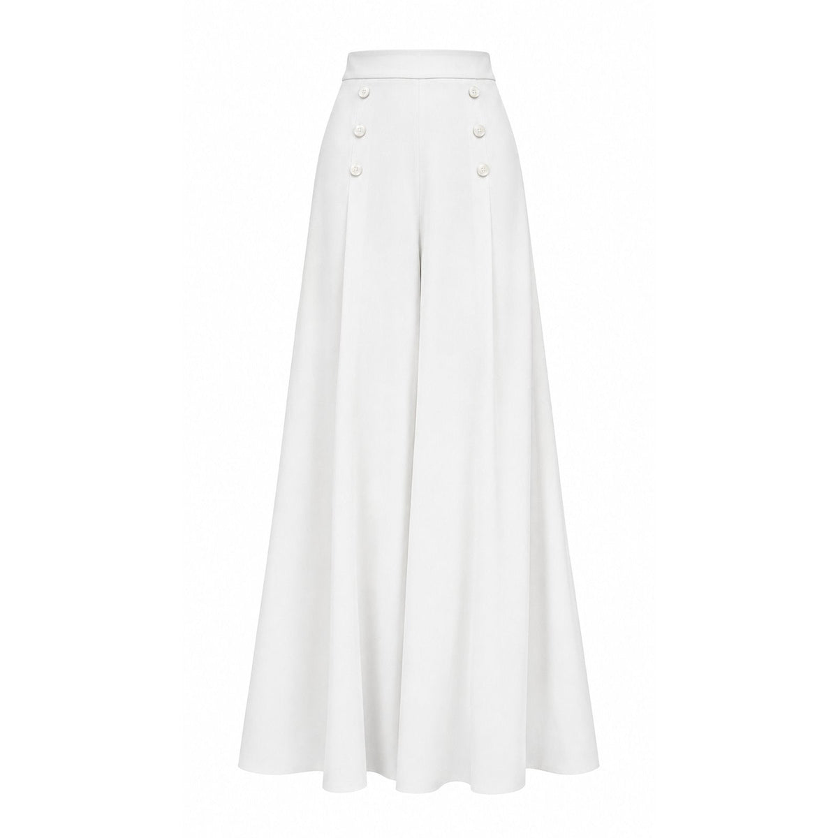 couleur Blanco — Pantalón Palazzo Pierna Ancha – Cintura Alta Elástica, Caída de Falda
