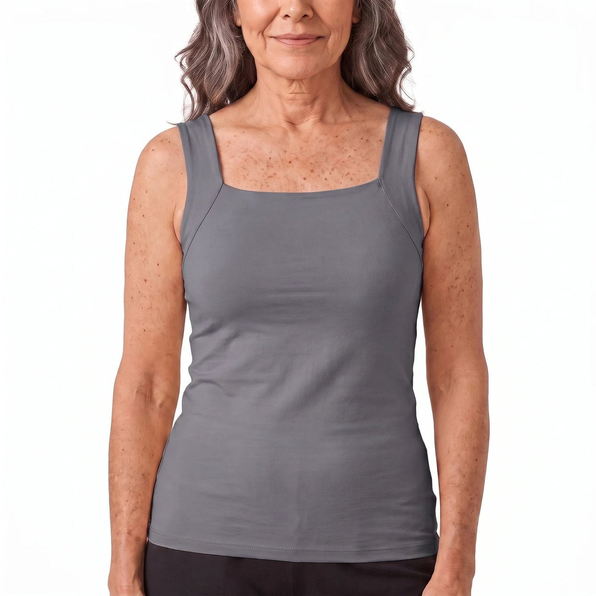 couleur Gris — Blusa sin mangas con sujetador integrado y escote cuadrado