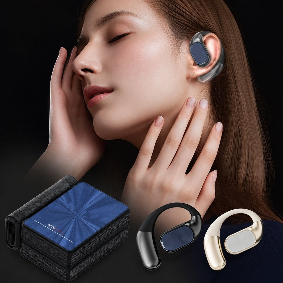 situation — Auriculares abiertos con gancho – Bluetooth, estuche de carga