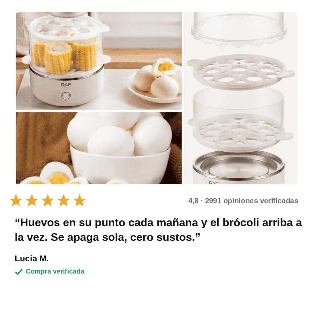 avis — VaporDuo™ – Cocedor de huevos y vaporera eléctrica de 2 niveles, 14 huevos, apagado automático