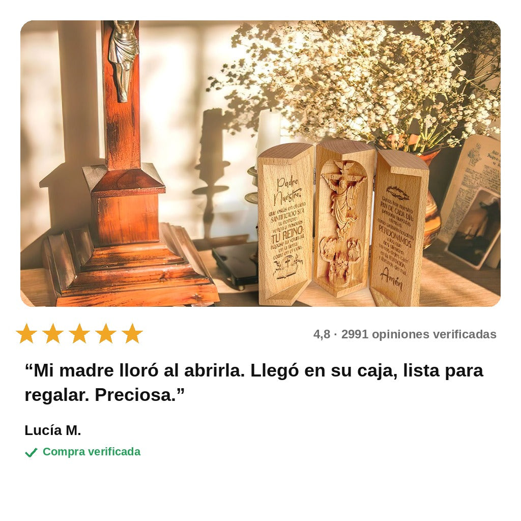 avis — Escultura de Madera «Padre Nuestro» – Tríptico que se Abre