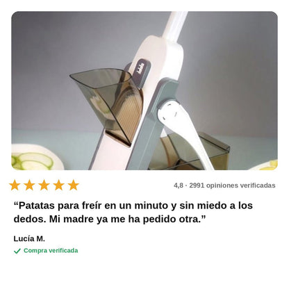 avis — CortaSegura™ – Mandolina vertical con grosor regulable y recipiente integrado