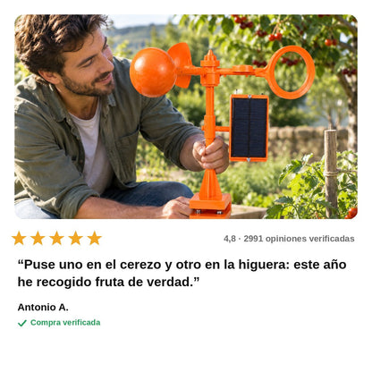 avis — SolGiro™ – Espantapájaros solar giratorio 360° con destellos y sonido