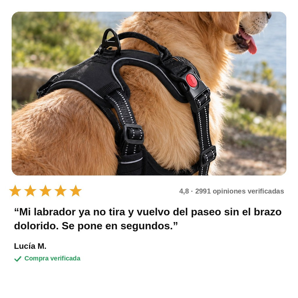 avis — PaseoFirme™ Arnés Antitirones para Perro – Reflectante con Asa de Control