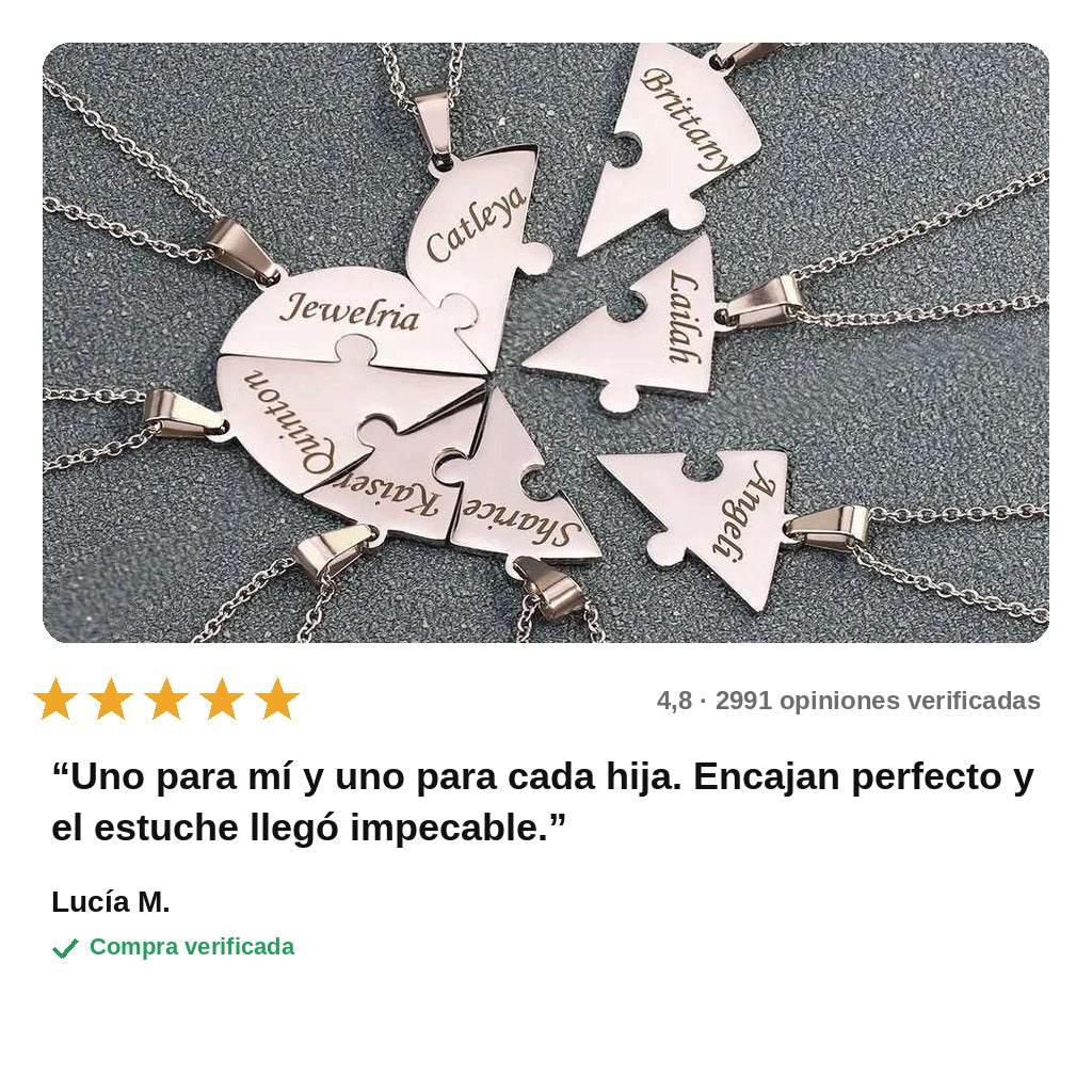 avis — Collar Corazón Puzzle con Nombres – De 2 a 8 Piezas Grabadas