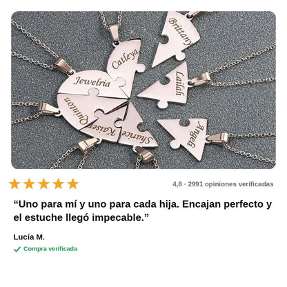 avis — Collar Corazón Puzzle con Nombres – De 2 a 8 Piezas Grabadas