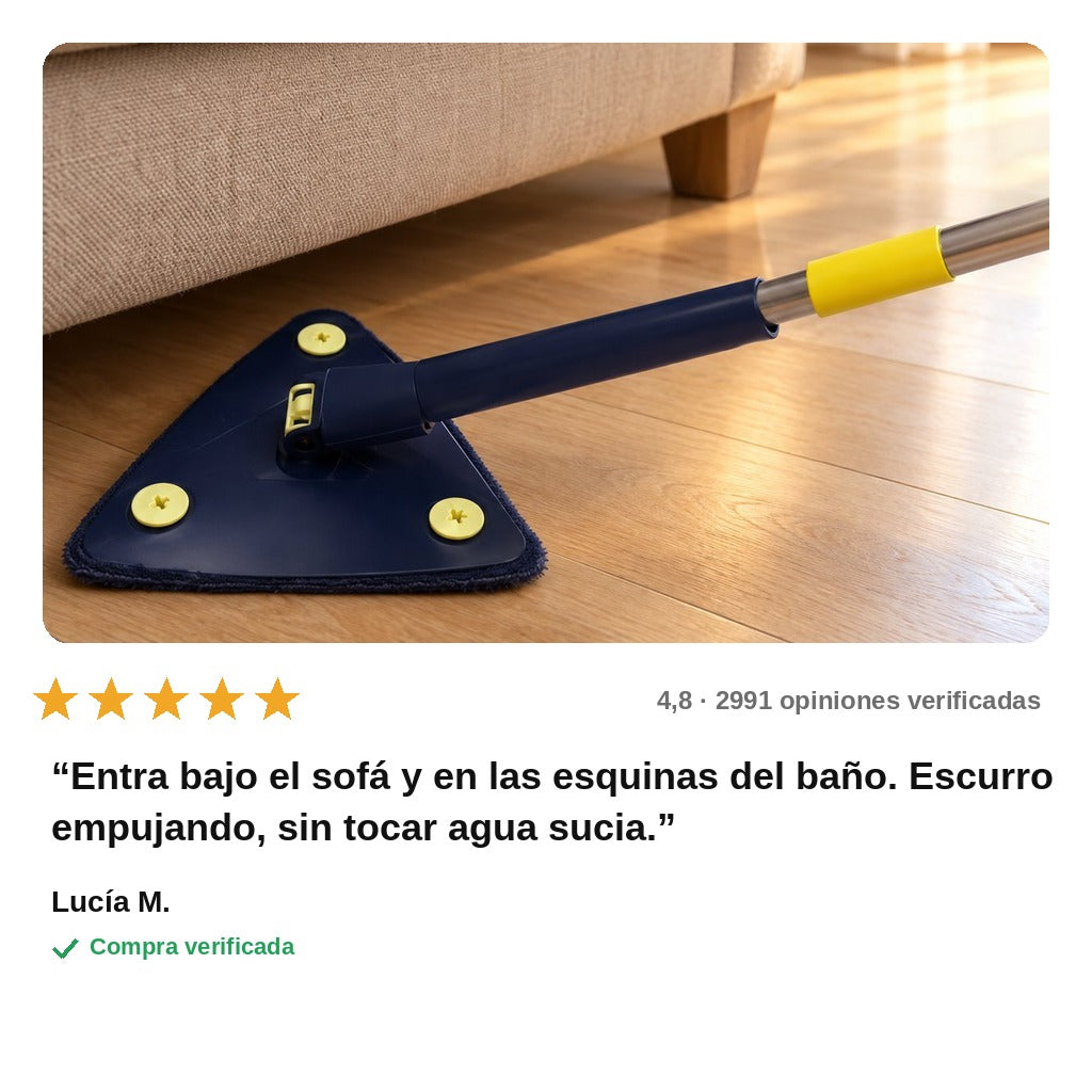 avis — Fregona Triangular Autoescurrible 360° + 10 Recambios de Microfibra de Regalo