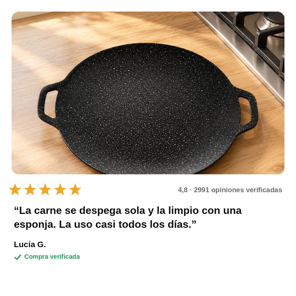 avis — Plancha redonda antiadherente efecto granito