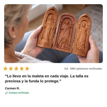 avis — Tríptico de viaje Sagrada Familia — Madera tallada a mano