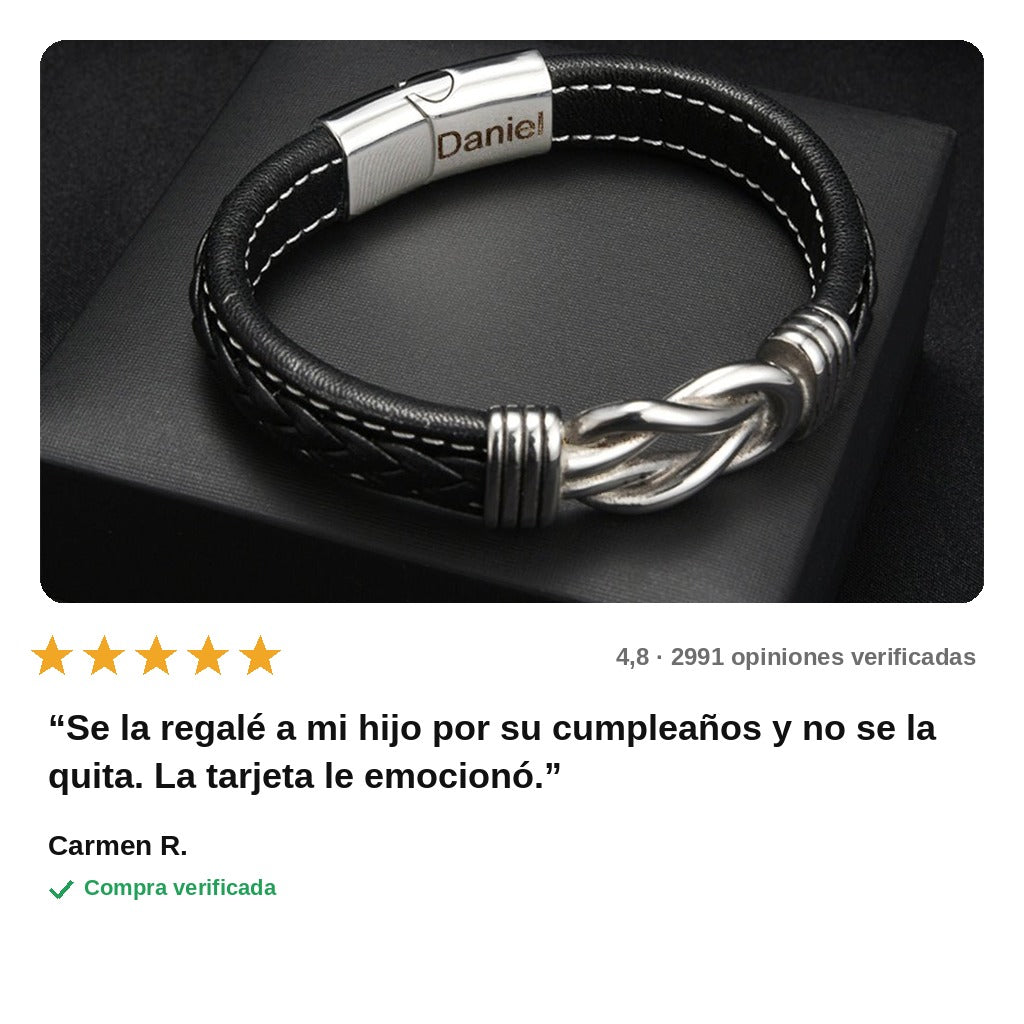 avis — Pulsera « A Mi Hijo » – Nudo Infinito de Cuero Trenzado