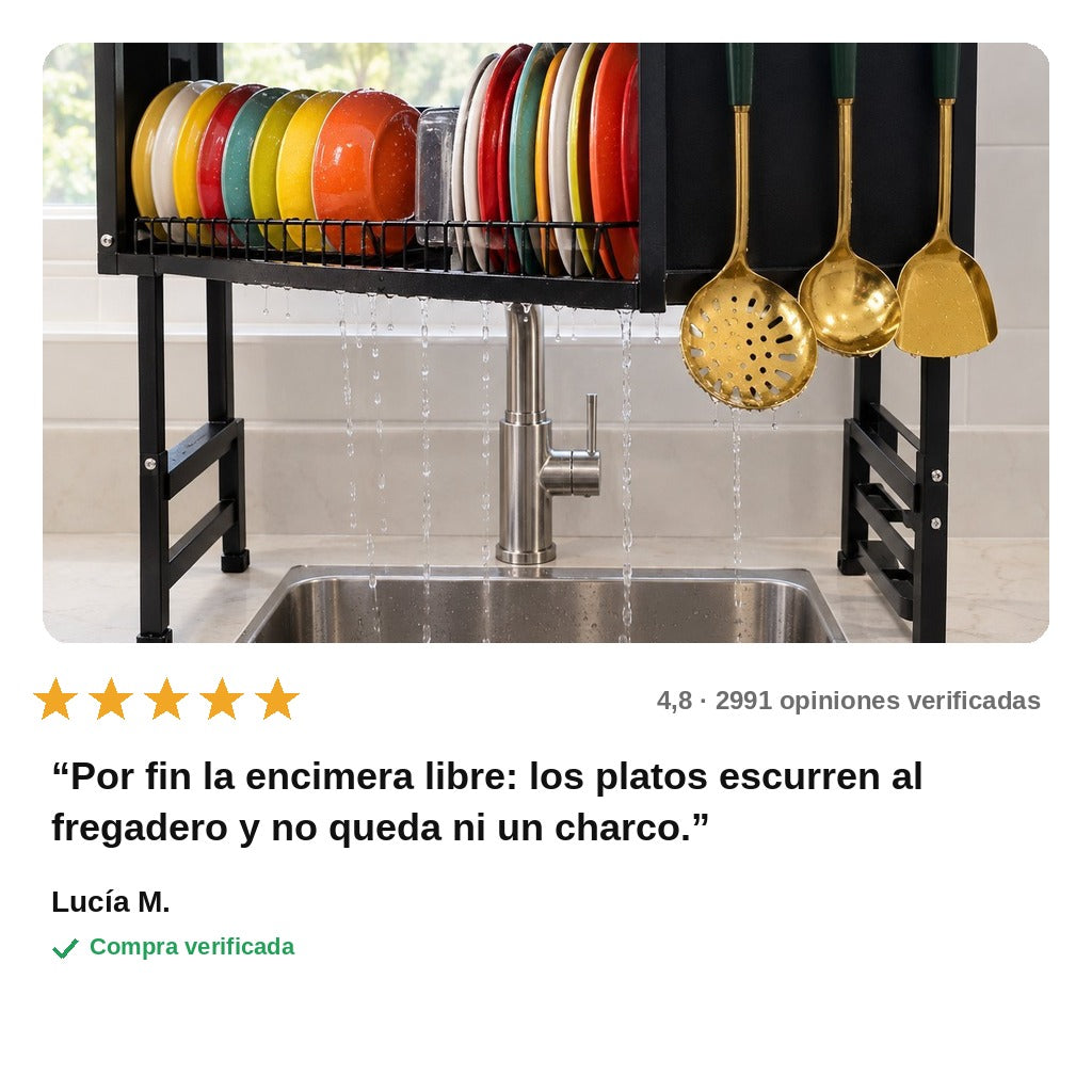 avis — Escurreplatos sobre Fregadero de Metal Negro – Encimera Libre y Seca