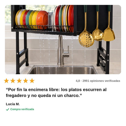 avis — Escurreplatos sobre Fregadero de Metal Negro – Encimera Libre y Seca