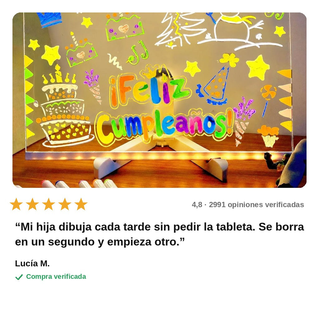 avis — Pizarra LED Mágica de Dibujo para Niños – Dibujos que Brillan en Colores Neón