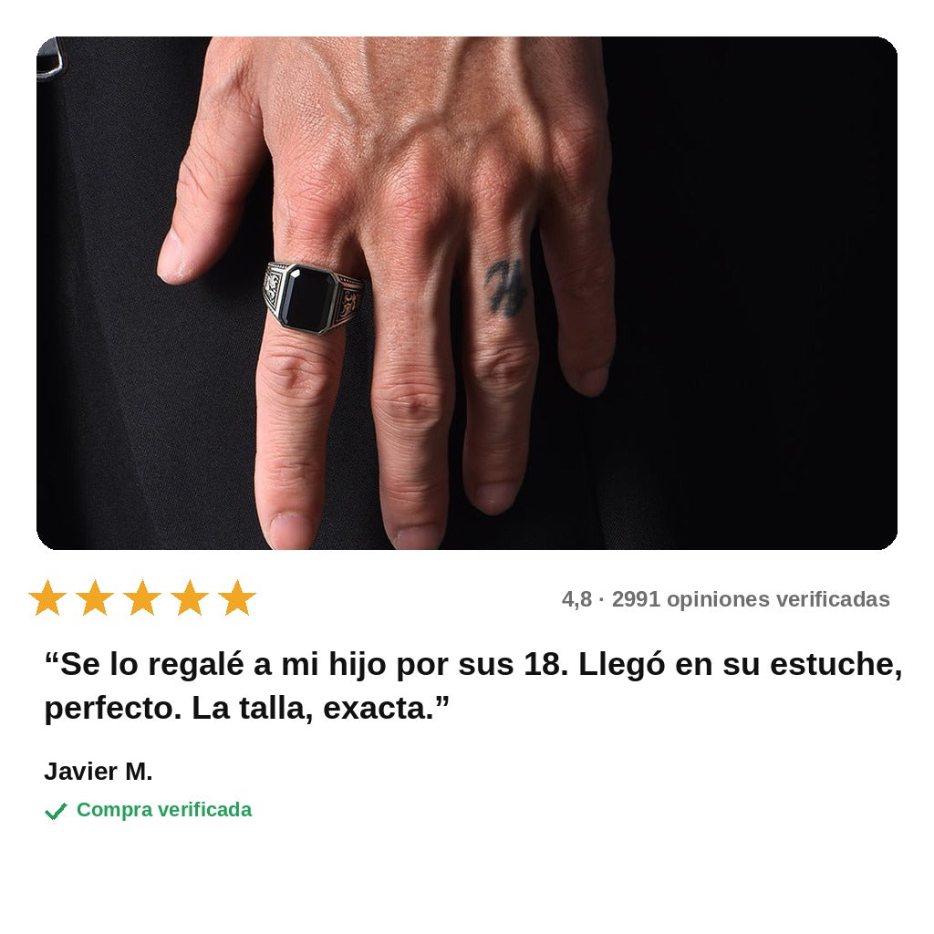 avis — Anillo Sello Dragón – Piedra Negra Facetada