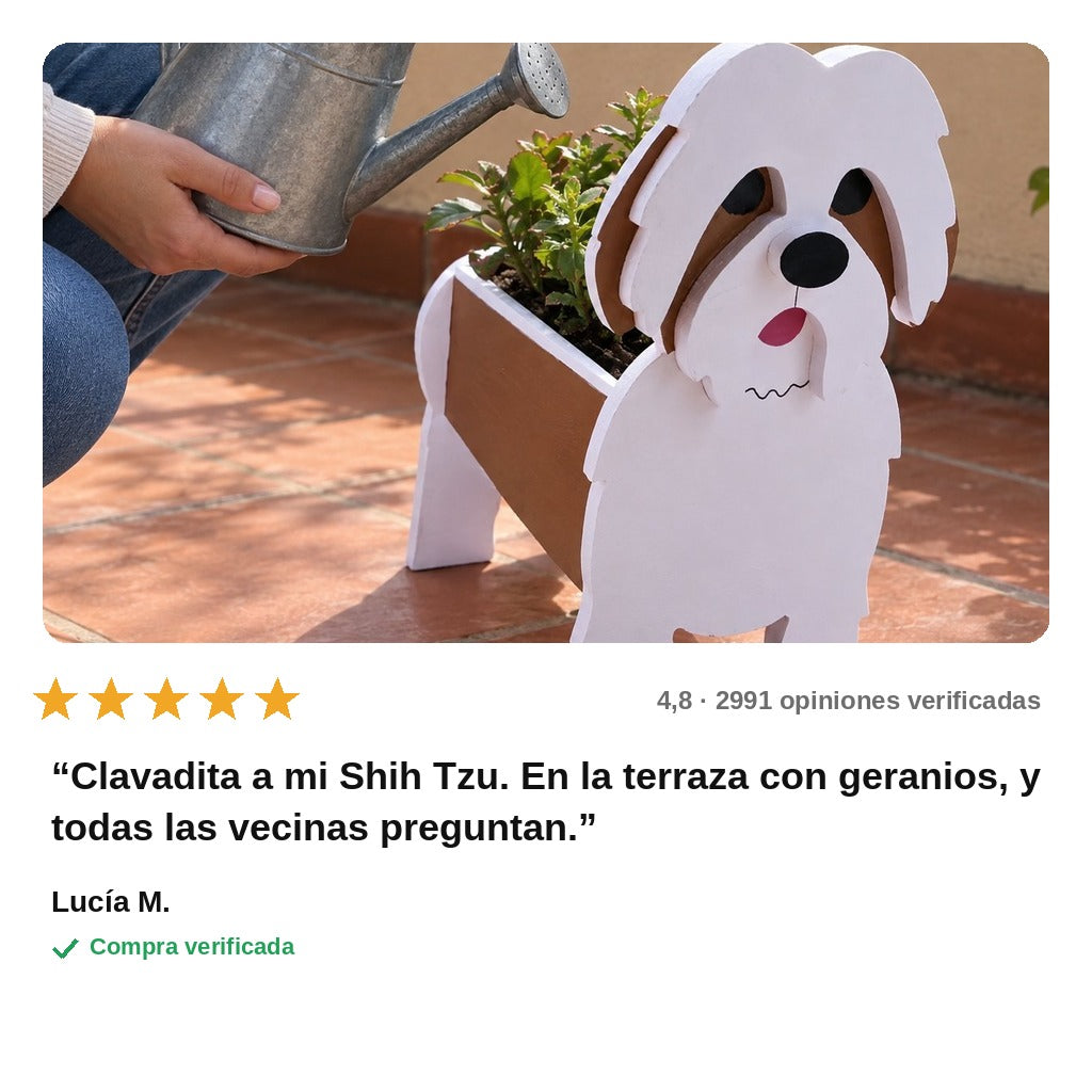 avis — Maceta Perro Shih Tzu Pintada a Mano — Jardinera Decorativa para Interior, Terraza y Jardín