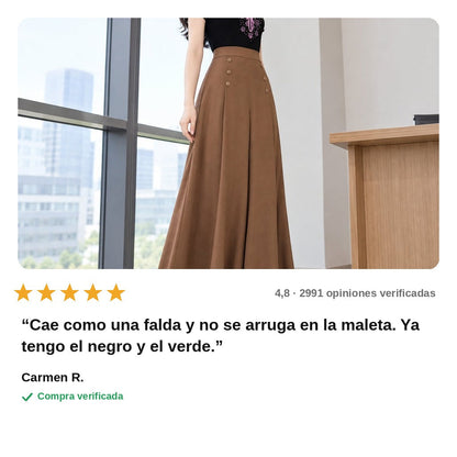 avis — Pantalón Palazzo Pierna Ancha – Cintura Alta Elástica, Caída de Falda