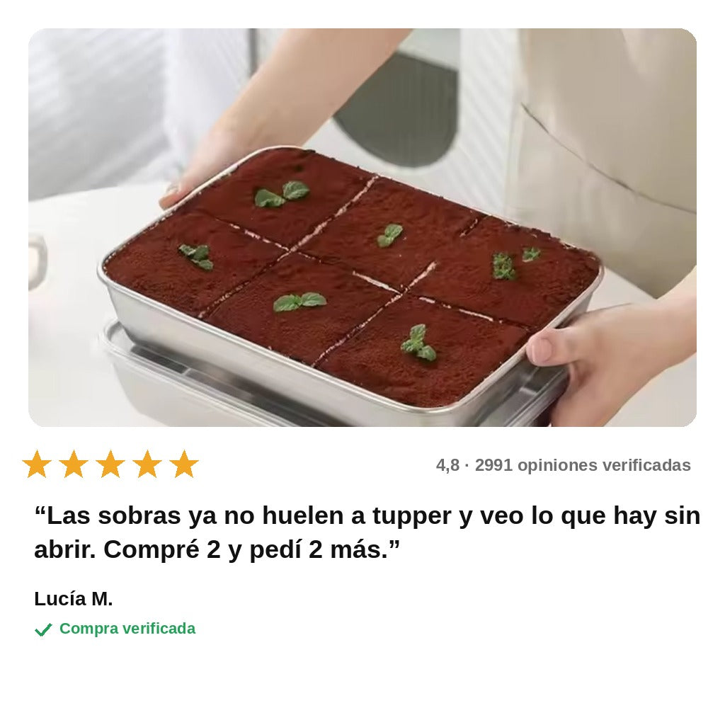 avis — Bandeja de Acero Inoxidable 304 con Tapa Transparente (25 × 20 × 6 cm)