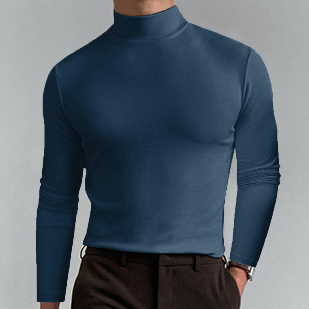 couleur Azul — Camiseta de Cuello Alto para Hombre – Corte Entallado y Tejido Elástico