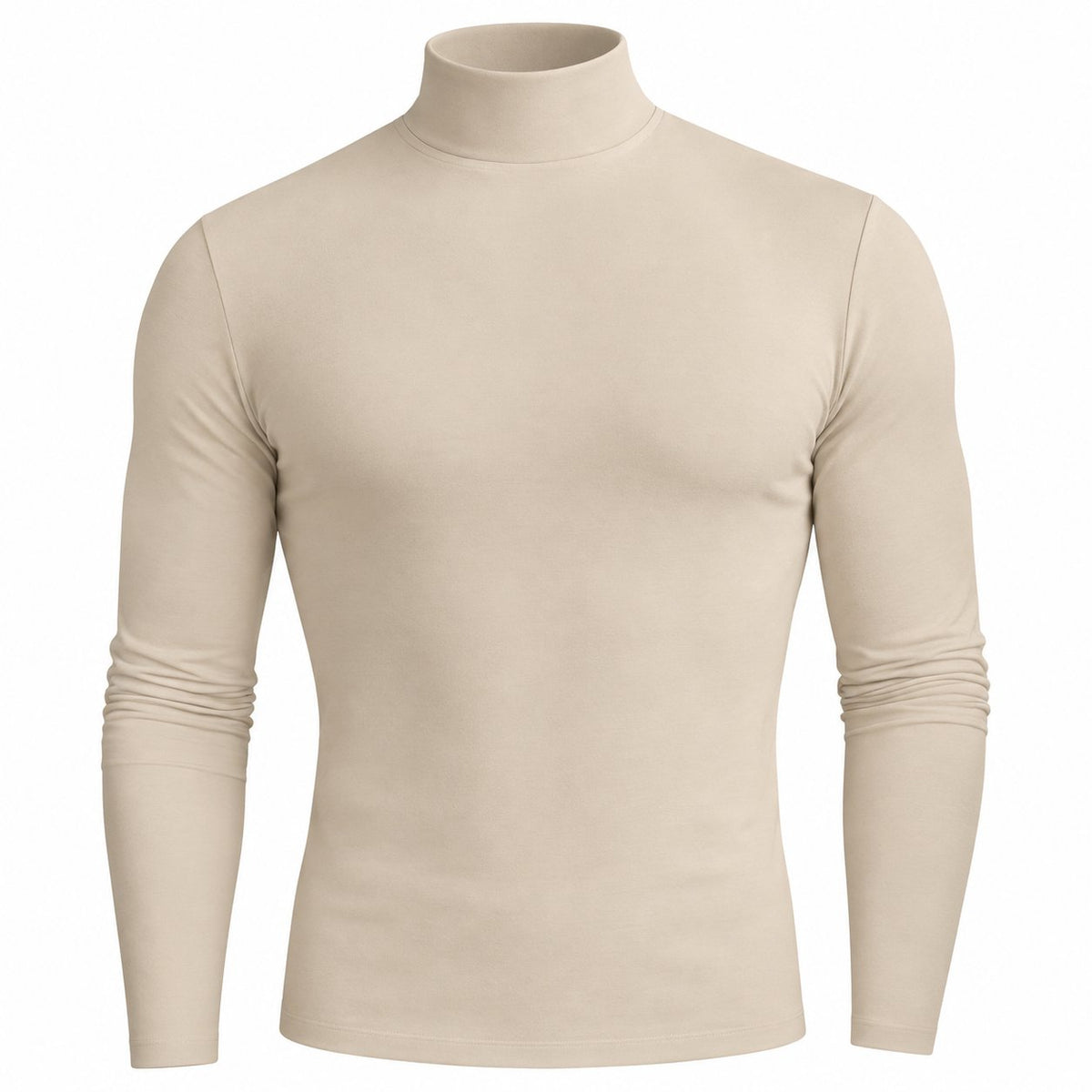 couleur Beige — Camiseta de Cuello Alto para Hombre – Corte Entallado y Tejido Elástico