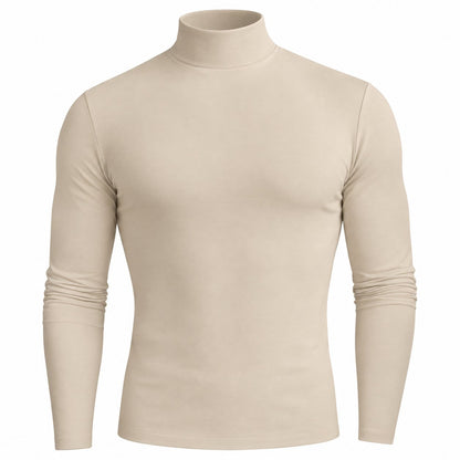 couleur Beige — Camiseta de Cuello Alto para Hombre – Corte Entallado y Tejido Elástico