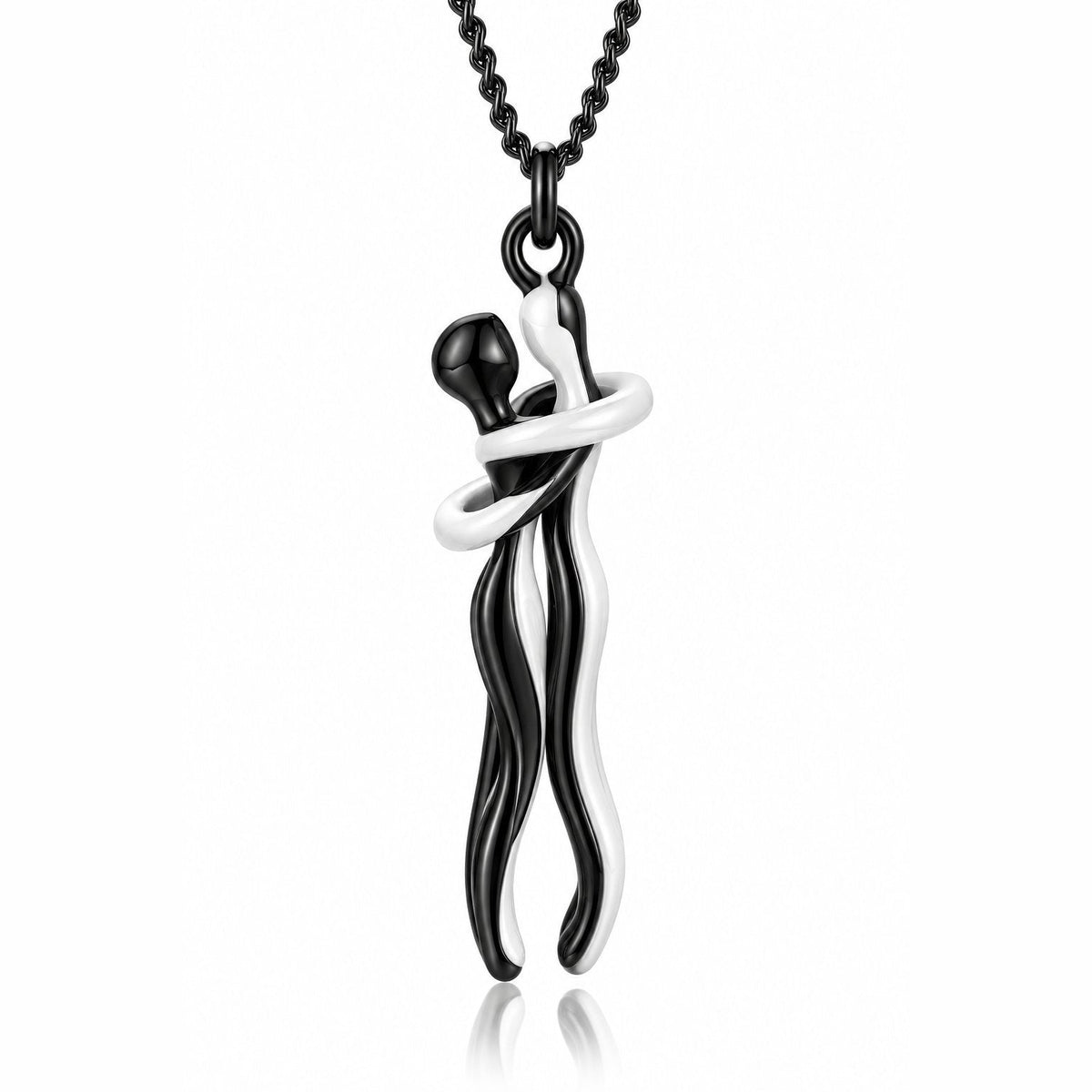 couleur Blanco y negro — Collar Abrazo de Pareja – Dos Siluetas Enlazadas