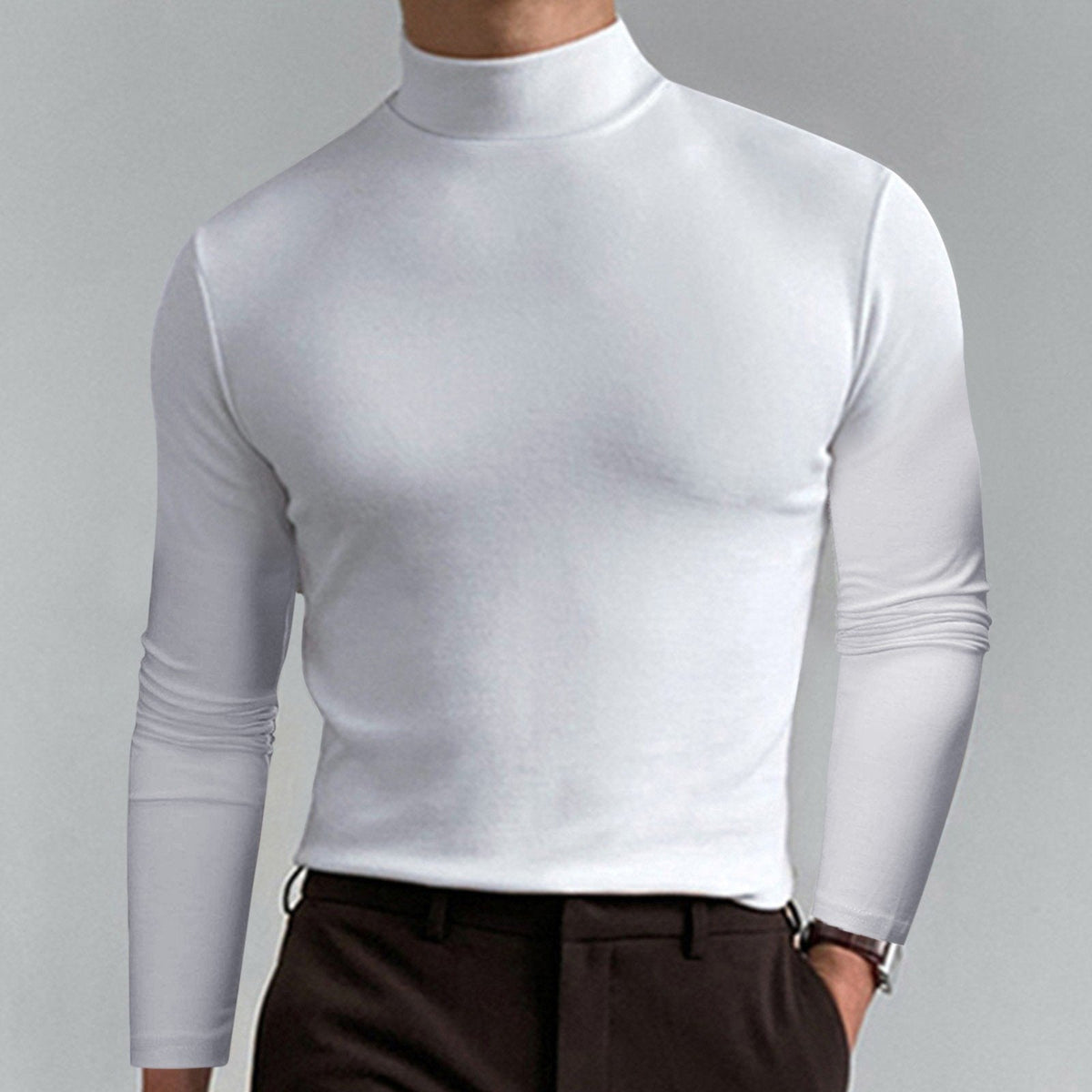 couleur Blanco — Camiseta de Cuello Alto para Hombre – Corte Entallado y Tejido Elástico