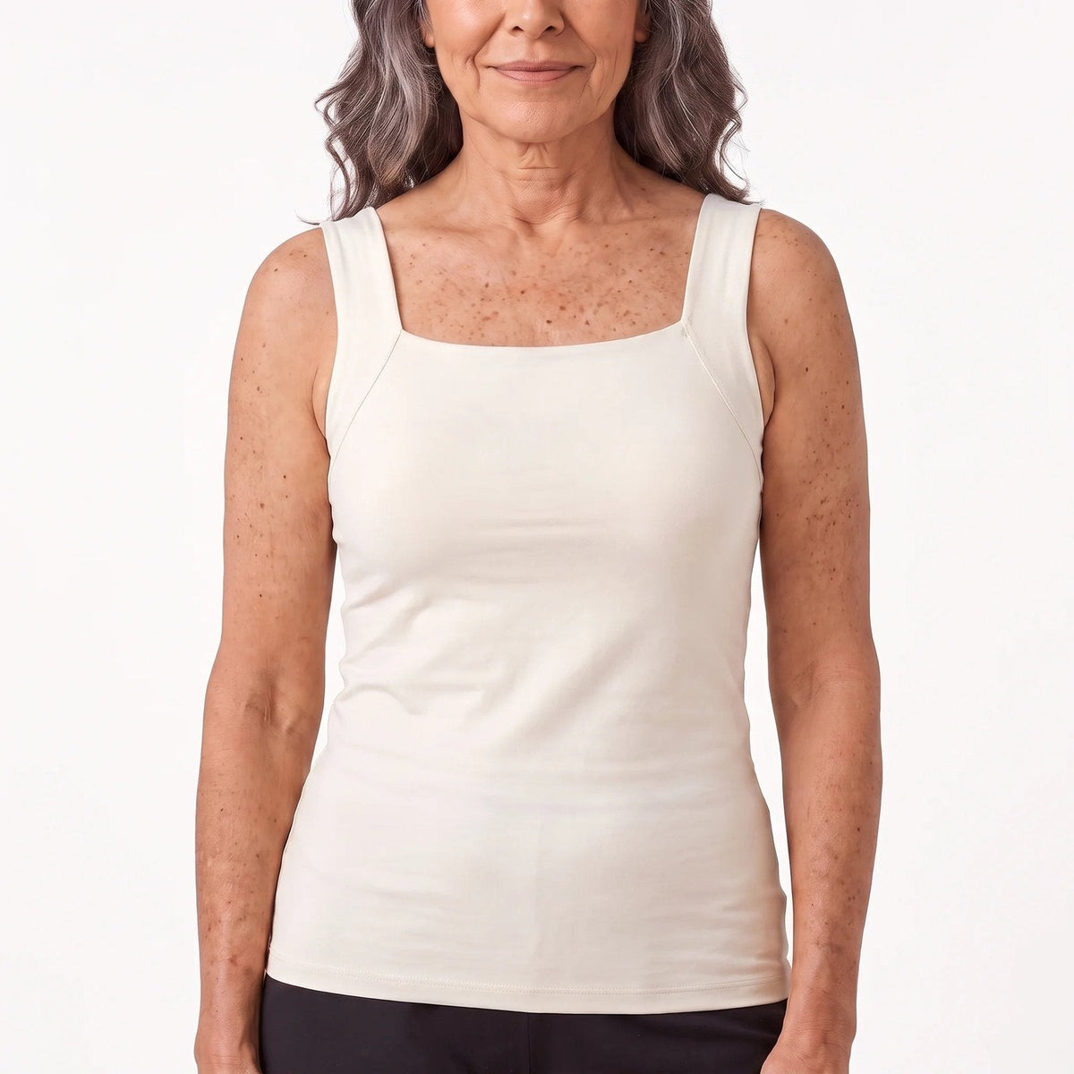 couleur Blanco — Blusa sin mangas con sujetador integrado y escote cuadrado