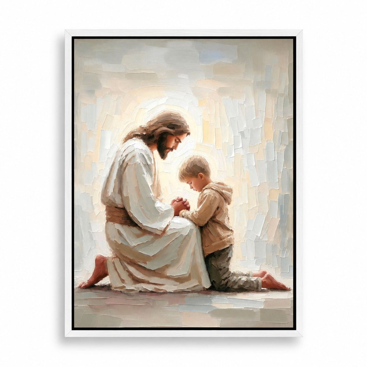 couleur Blanco — Cuadro de Jesús rezando con un niño – Lienzo listo para colgar