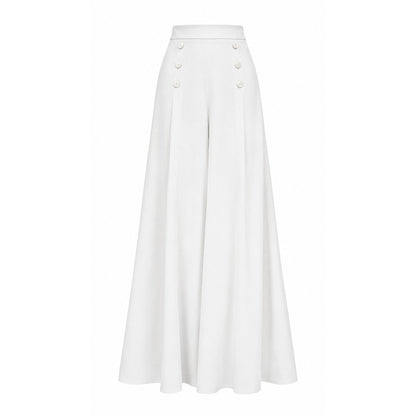 couleur Blanco — Pantalón Palazzo Pierna Ancha – Cintura Alta Elástica, Caída de Falda