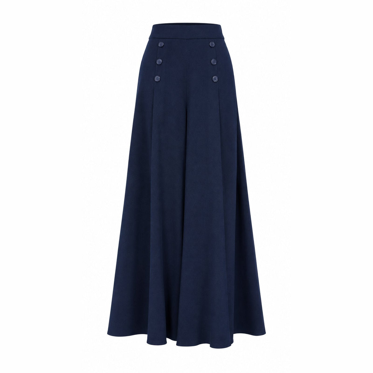 couleur Azul marino — Pantalón Palazzo Pierna Ancha – Cintura Alta Elástica, Caída de Falda