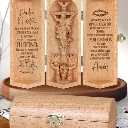 packshot — Escultura de Madera «Padre Nuestro» – Tríptico que se Abre