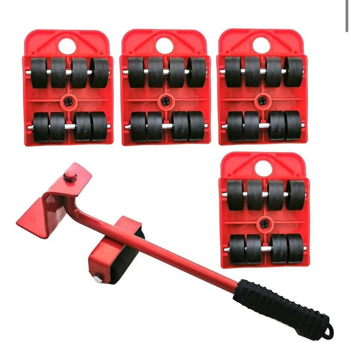 packshot — MueveFácil™ – Kit Elevador de Muebles: Palanca de Acero + 4 Plataformas con Ruedas