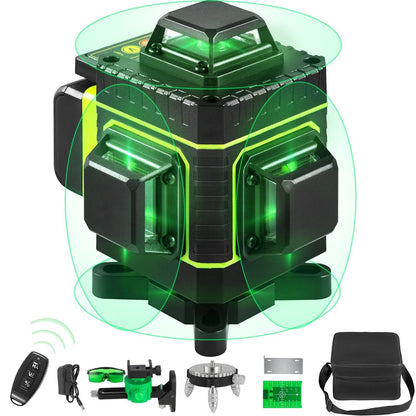 Nivel láser 4D autonivelante, 16 líneas verdes
