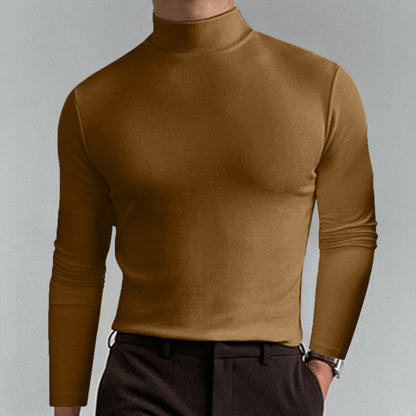 couleur Caqui — Camiseta de Cuello Alto para Hombre – Corte Entallado y Tejido Elástico