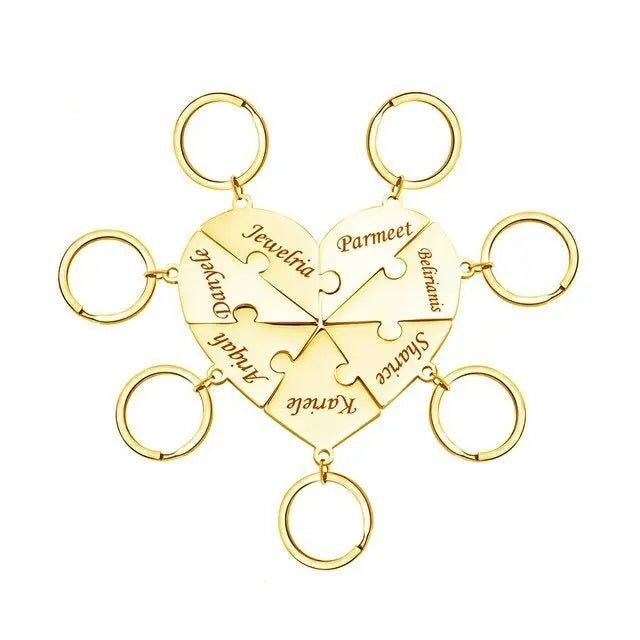couleur Dorado — Collar Corazón Puzzle con Nombres – De 2 a 8 Piezas Grabadas