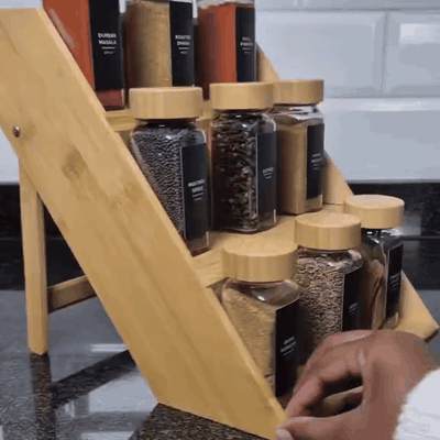 gif — Especiero de Bambú Escalonado 3 Niveles con 9 Tarros de Cristal