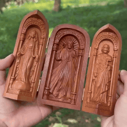gif — Tríptico de viaje Sagrada Familia — Madera tallada a mano