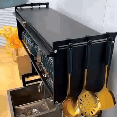 gif — Escurreplatos sobre Fregadero de Metal Negro – Encimera Libre y Seca