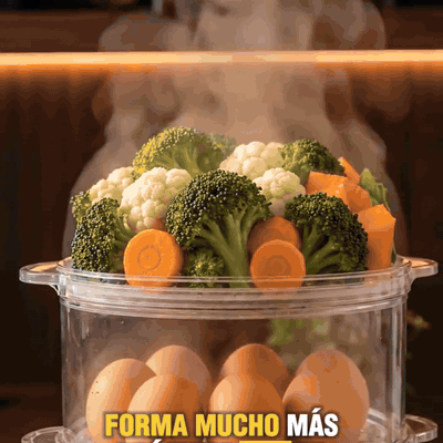 gif — VaporDuo™ – Cocedor de huevos y vaporera eléctrica de 2 niveles, 14 huevos, apagado automático
