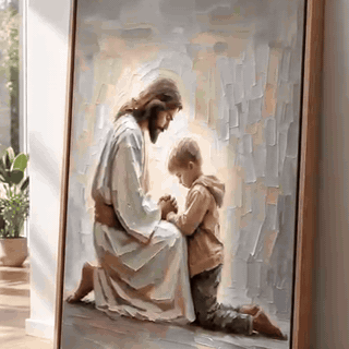 gif — Cuadro de Jesús rezando con un niño – Lienzo listo para colgar
