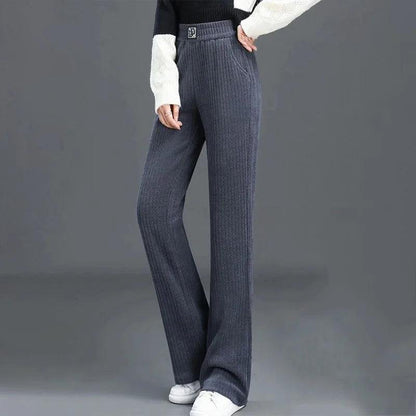 couleur Gris antracita — Pantalón Ancho de Chenilla con Forro Polar – Cintura Alta Elástica