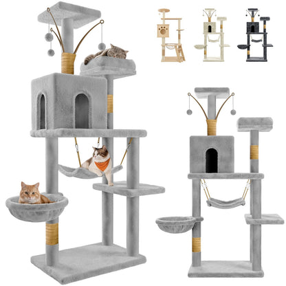 couleur Gris — Árbol para gatos con hamaca, cueva y postes rascadores de sisal
