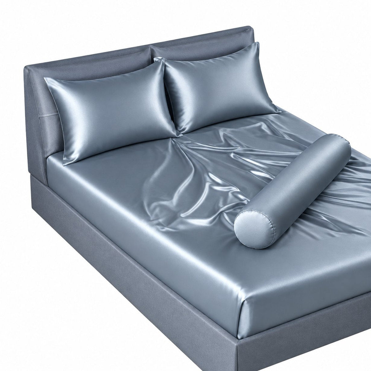 couleur Gris azulado — Juego de Sábana Bajera de Satén + 2 Fundas de Almohada