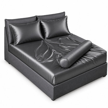 couleur Gris oscuro — Juego de Sábana Bajera de Satén + 2 Fundas de Almohada