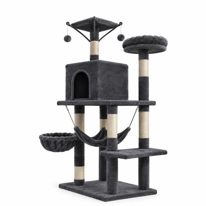 couleur Gris oscuro — Árbol para gatos con hamaca, cueva y postes rascadores de sisal