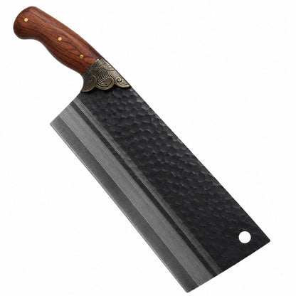 couleur Hoja martillada negra · mango de madera — Cuchillo Cebollero Chino Forjado – Hoja Rectangular