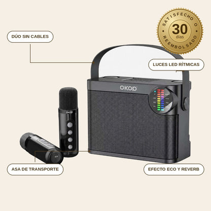 infographie — Altavoz Karaoke Bluetooth con 2 Micrófonos Inalámbricos