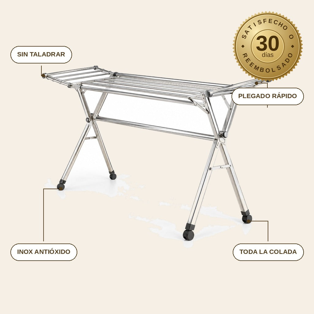 infographie — Tendedero Plegable Extensible XXL de Acero Inoxidable