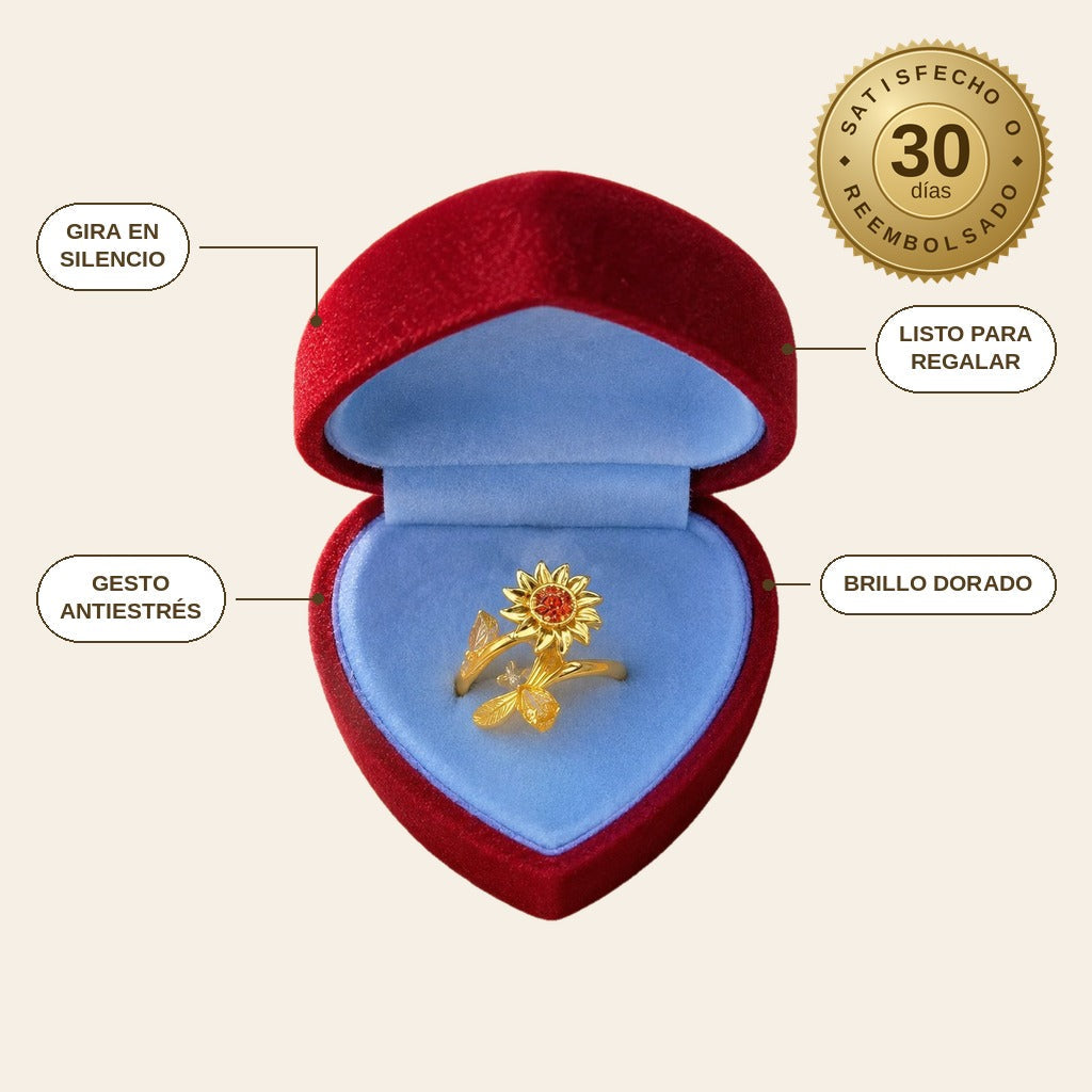 infographie — Anillo Girasol Giratorio Ajustable – Gíralo y desconecta