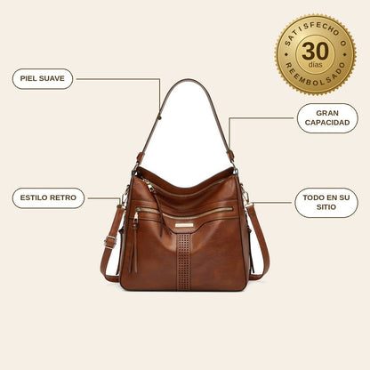 infographie — Bolso Hobo Retro de Piel Suave – Gran Capacidad